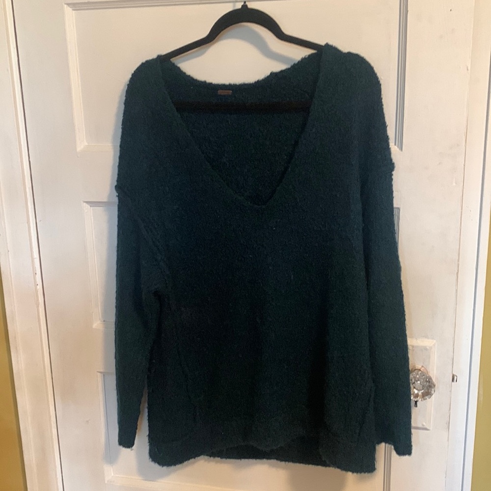Free People Sweater Lofty Oversized V-Neck Teal